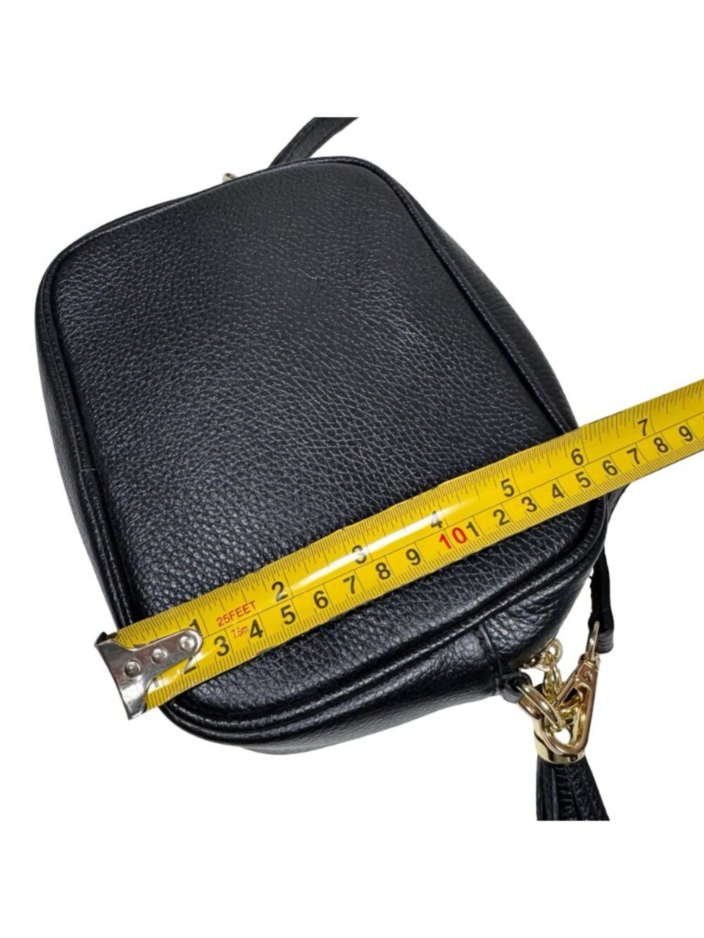 Borse in Pelle Italian Leather Crossbody Camera Bag Black Tassel Preppy - Picture 14 of 16